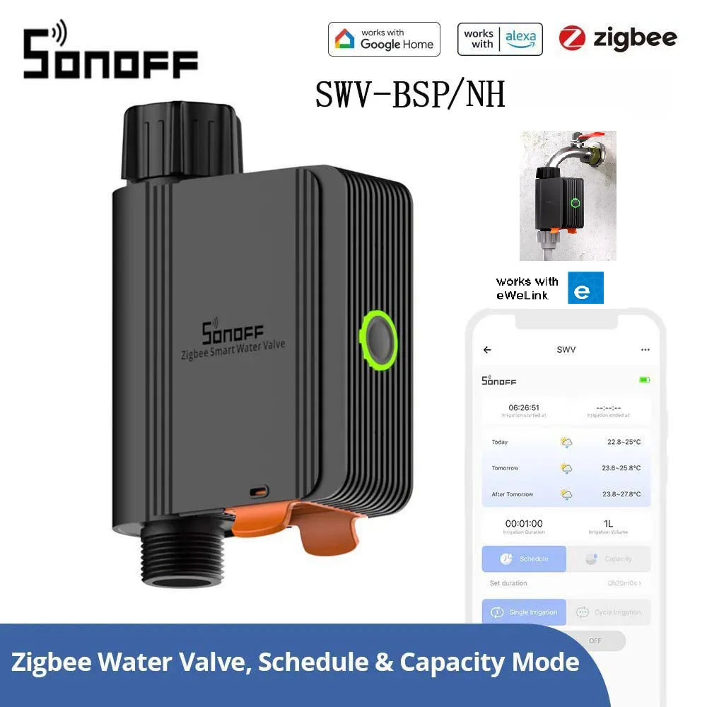 Умный водяной клапан SONOFF SWV Zigbee 3 0 контроллер разбрызгивателя IP55 для домашнего
