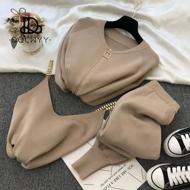 Новые комплекты в тон брюк 2024 осенний сладкий продукт жилет на молнии вязаная