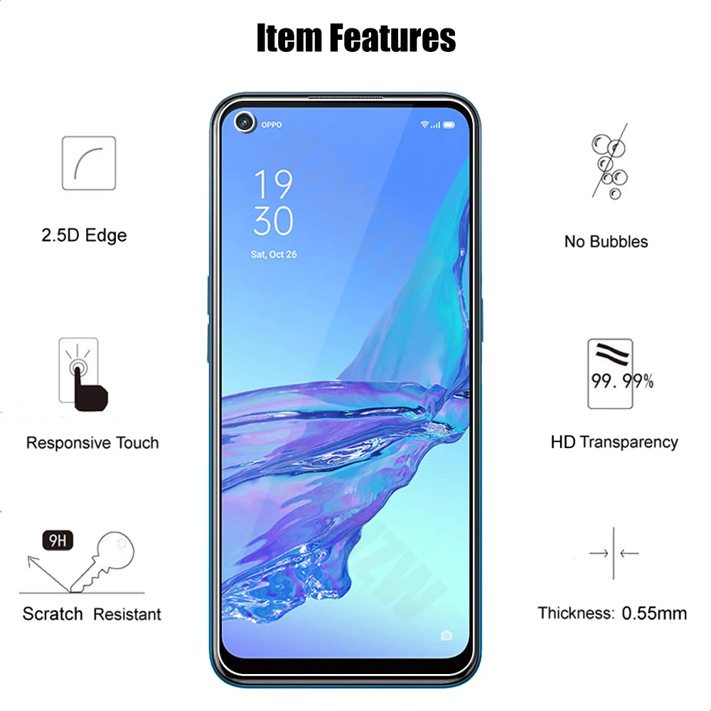 For Oppo A53 / A53s Explosion Proof 2.5D 0.26mm Tempered Glass Screen Protectors Protective Guard Film HD Clear