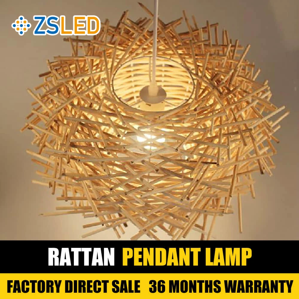 

Japanese Chandelier Natural Bamboo Rattan Pendant Lights Handmade Weaving Hanging Lamps Wicker Shades E27 Lighting Suspension