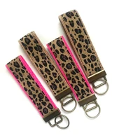 1pcs cheetah keychain canvas leopard wristed key ring with metal bag hook bag black and khaki 5inch keychain