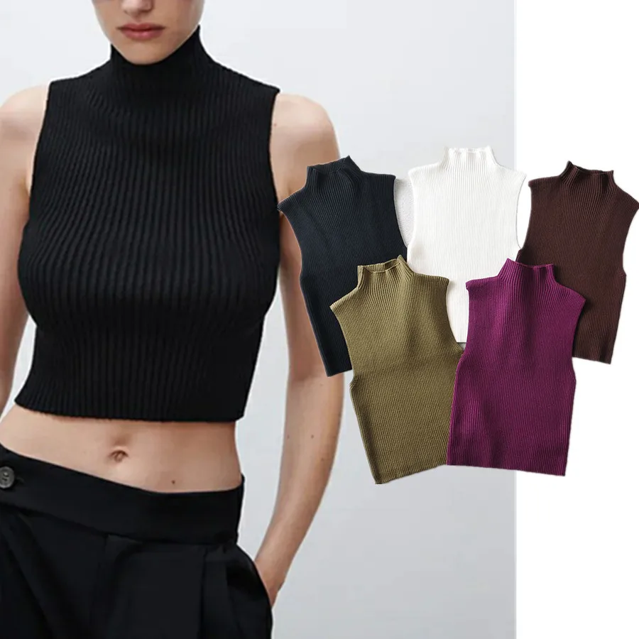 

Elmsk 2022 Summer T Shirt Women Blogger Retro Turtleneck Knitted Short High Street Basic Harajuku Ins Fashion Tshirt Women