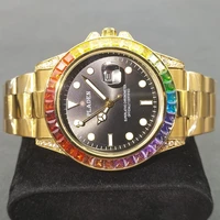 pladen men watches fashion colorful diamond stainless steel male quartz wrist watch top brand auto date waterproof mens clocks