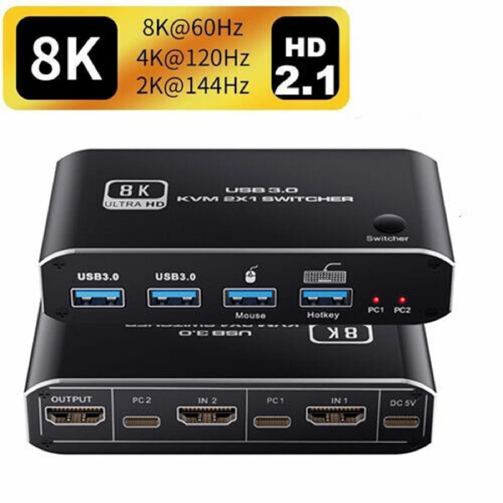 KVM-Консоль HDMI, 2,1 квм-консоль, 4K, 120 Гц, два порта HDMI, USB квм-консоль, 4 порта, USB 3,0 квм-консоль, переключатель с горячей клавишей для 2 ПК, 1 монитора
