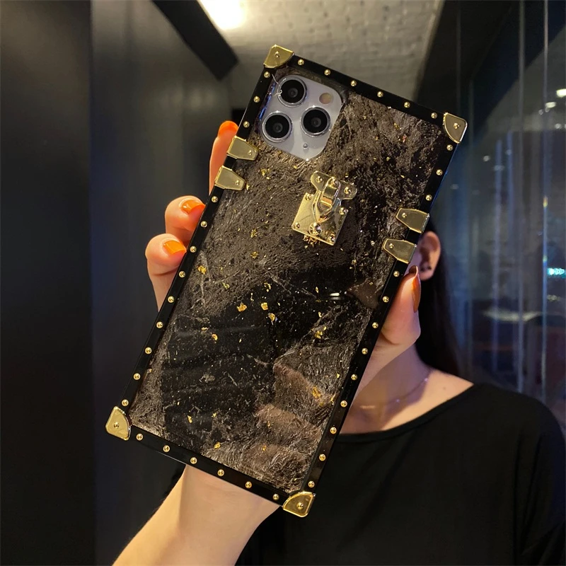 Luxury Bling Gold Foil Marble Square Phone Case For Xiaomi Redmi Note 10 Pro Max 10S 9 8 9S 9T X3 M3 Glitter Silicone Back Cover