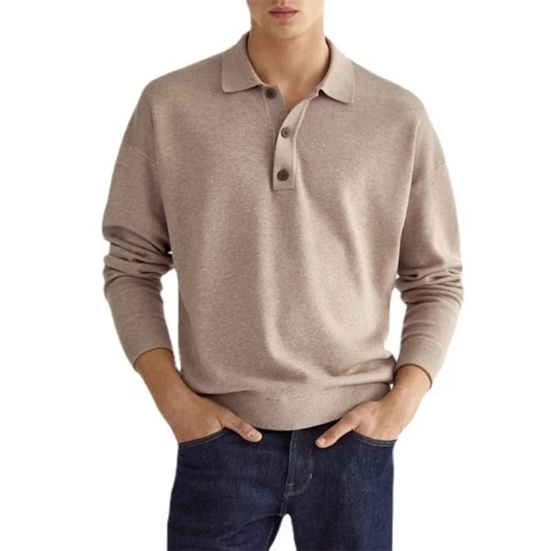 

Men's Autumn Solid Color Long Sleeve V-Neck Button Casual Top Shirt Lightweight Slim Fit Casual Tops
