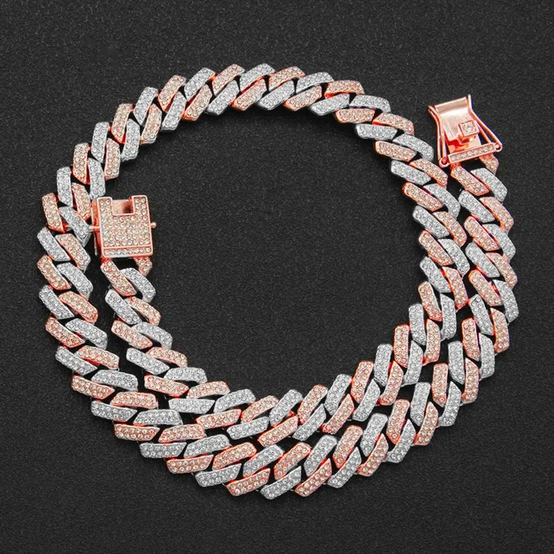 13mm Iced Out Square Miami Cuban Link Chain Necklace For Men Women Micro Paved CZ Stone Rose Gold Silver Color Hip Hop Jewelry