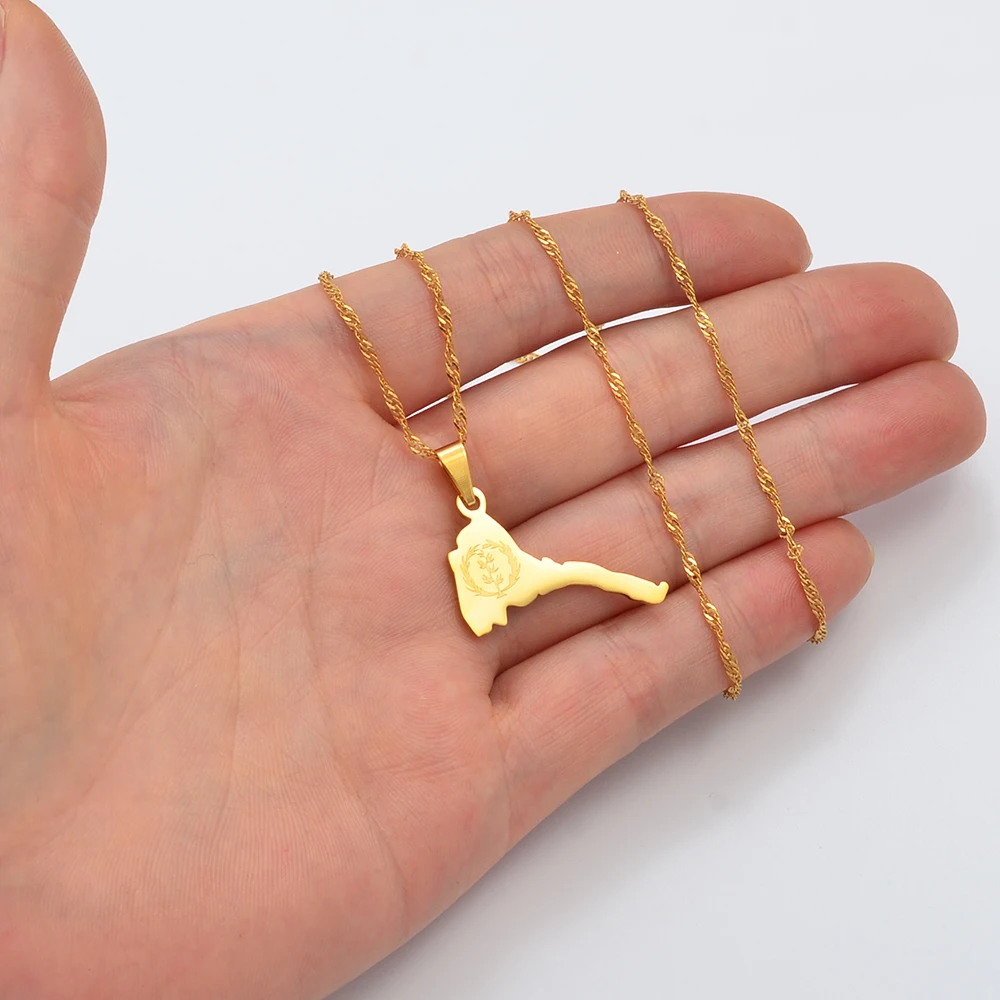 Ожерелье Anniyo с картой Эритреи для женщин девушек мужчин серебряный