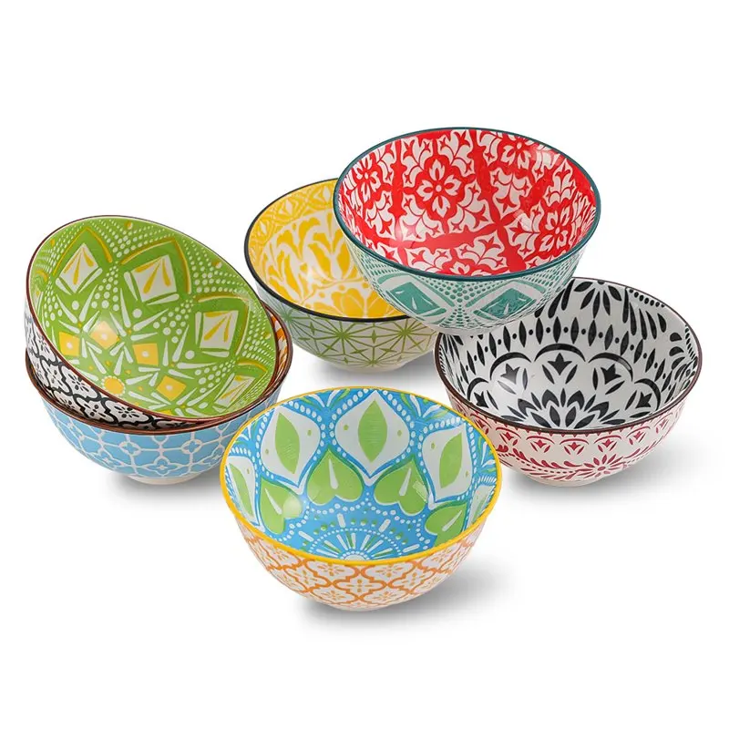 

10-oz Porcelain Dessert Bowls Cereal Bowl,4.75 inch Colorful Small Bowls,Round Ceramic Bowl Set of 6