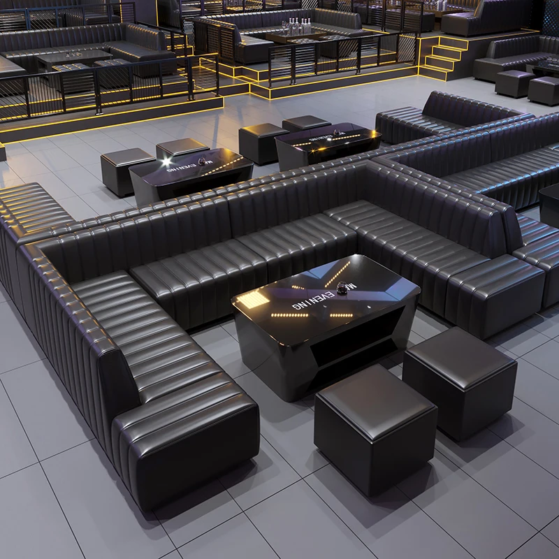 

Custom-made KTV Sofa Bar, Bar Corner Booth Box, Karaoke Club, Hi Room, UL-shaped Luminous Coffee Table Combination