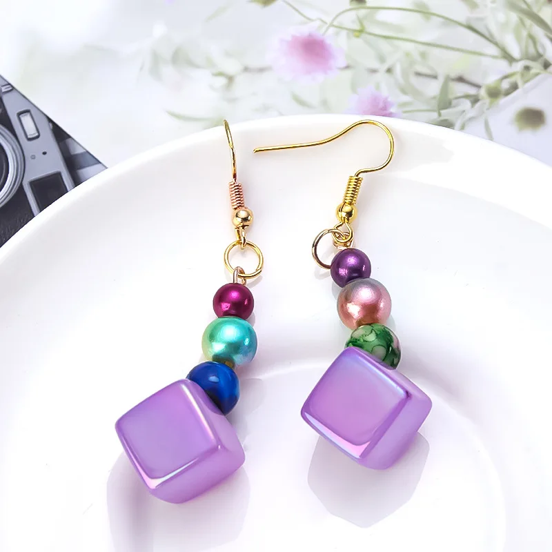 13mm 10pcs Acrylic Plated Color Jelly Square Diagonal Beads DIY Jewelry Single Hole Earring Tail Bead Necklace Accessories