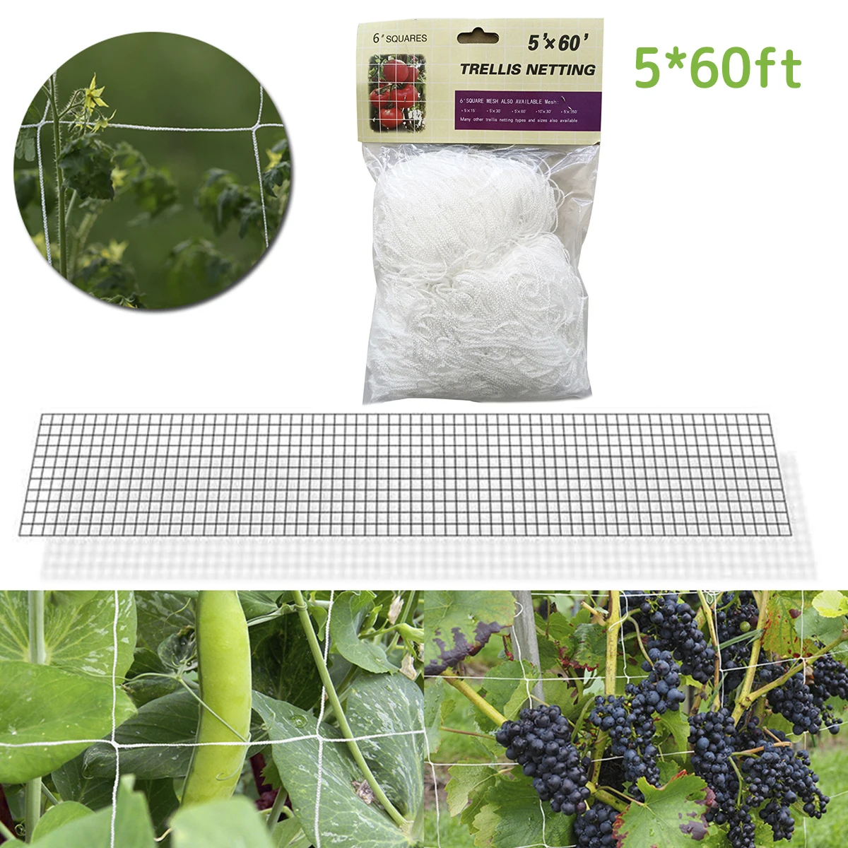 

5*60ft Plant Trellis Netting Plant Climbing Net with Square Mesh Plant Support Mesh for Climbing Plants Vegetables Fruits Flower
