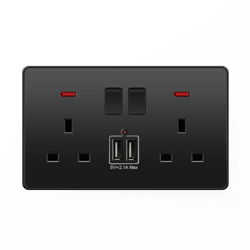 Depoguye 13A wall socket uk ,220V To USB plug outlet, Electrical Wall socket with USB Charger, Black UK Standard Switch Panel