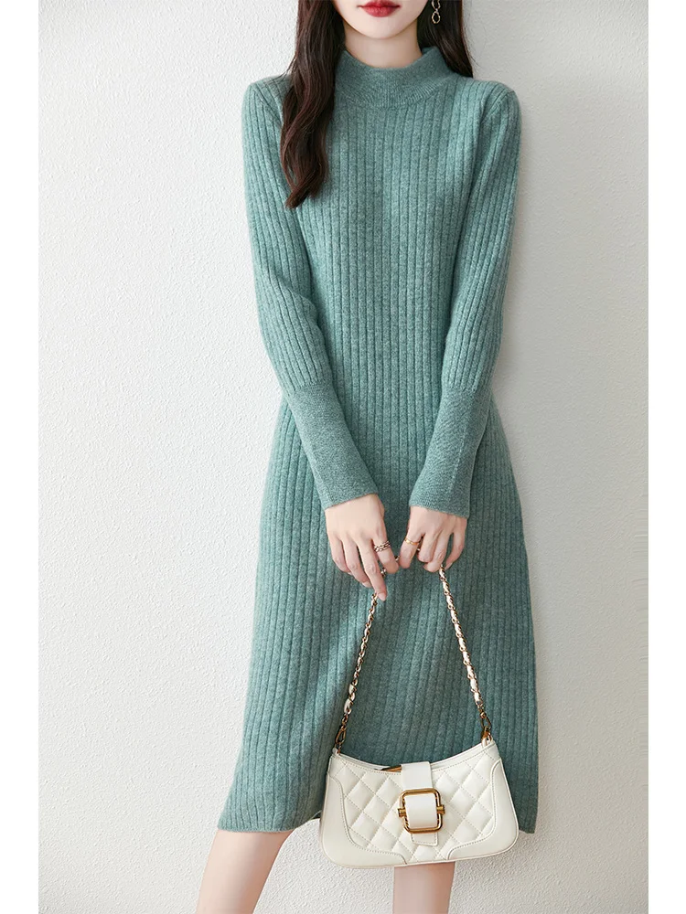 Женское трикотажное платье из 100%-ной шерсти длинная юбка-пуловер с