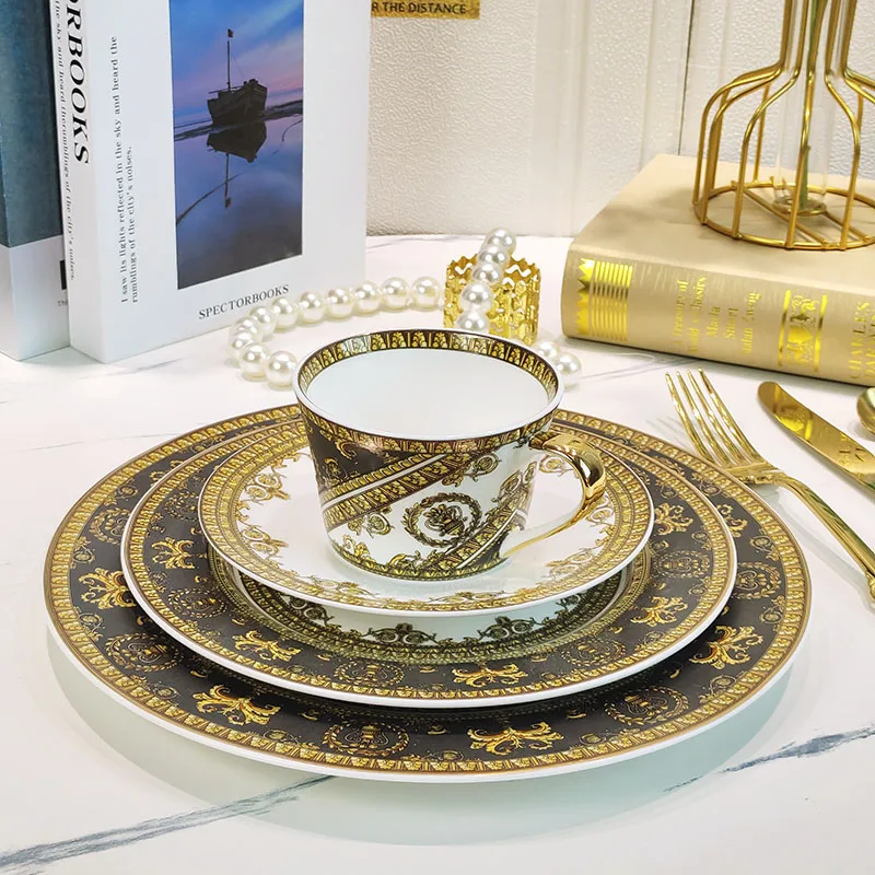 

Western Bone China Round Plate Creative Forest Dessert Series Set Leaves, Flowers, Restaurant and Home Use Coffee Set And Bowl