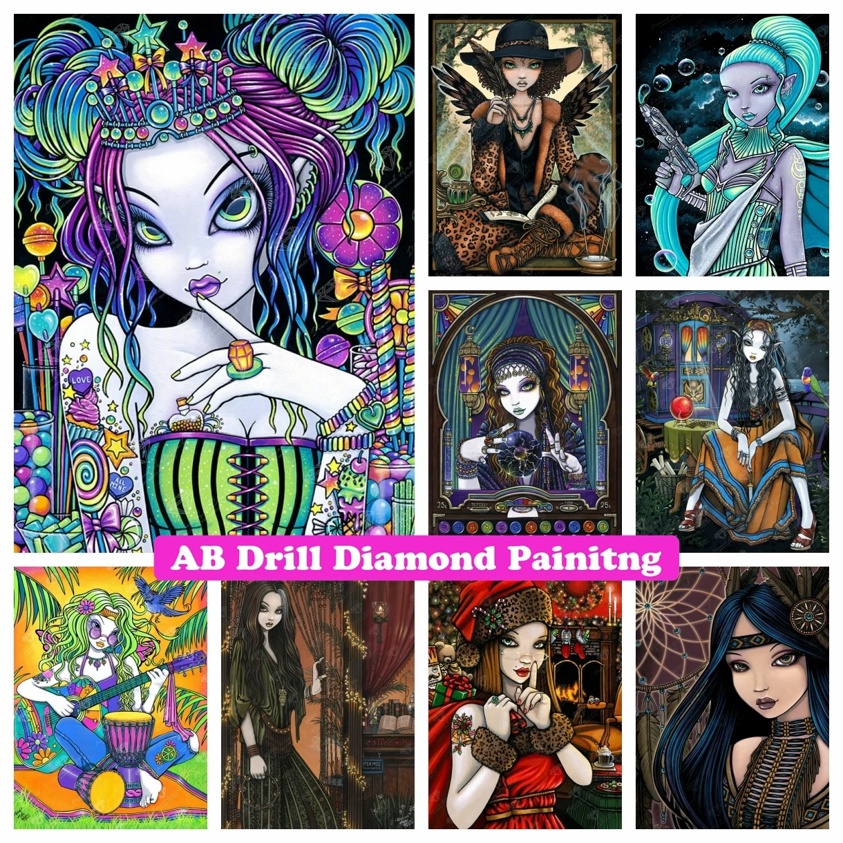 

Fantasy Mystery Witch Constellation Divination AB Drills Diamond Painting Embroidery Cartoon Girl Cross Stitch Mosaic Home Decor