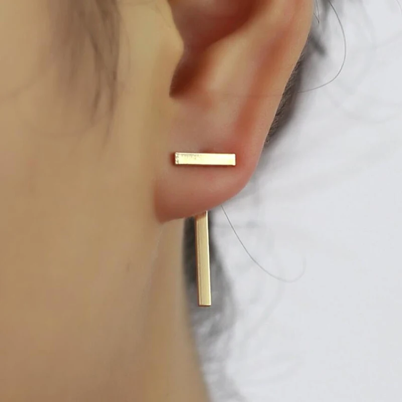 

Fashion Minimalist T Bar Stud Earrings Punk Style Jewelry for Women Girls Stainless Steel Square Bar Earings Female Accessories