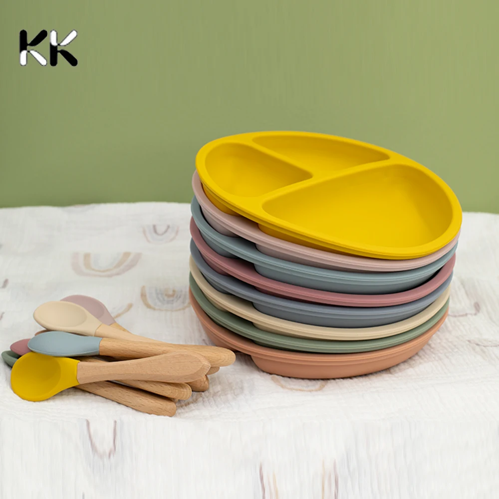 

Colour Baby Bowl Children's Plates Food grade Silicone Tableware Set Kids Smile Face Bowls Anti Slip Feeding Food Plate BPA Free