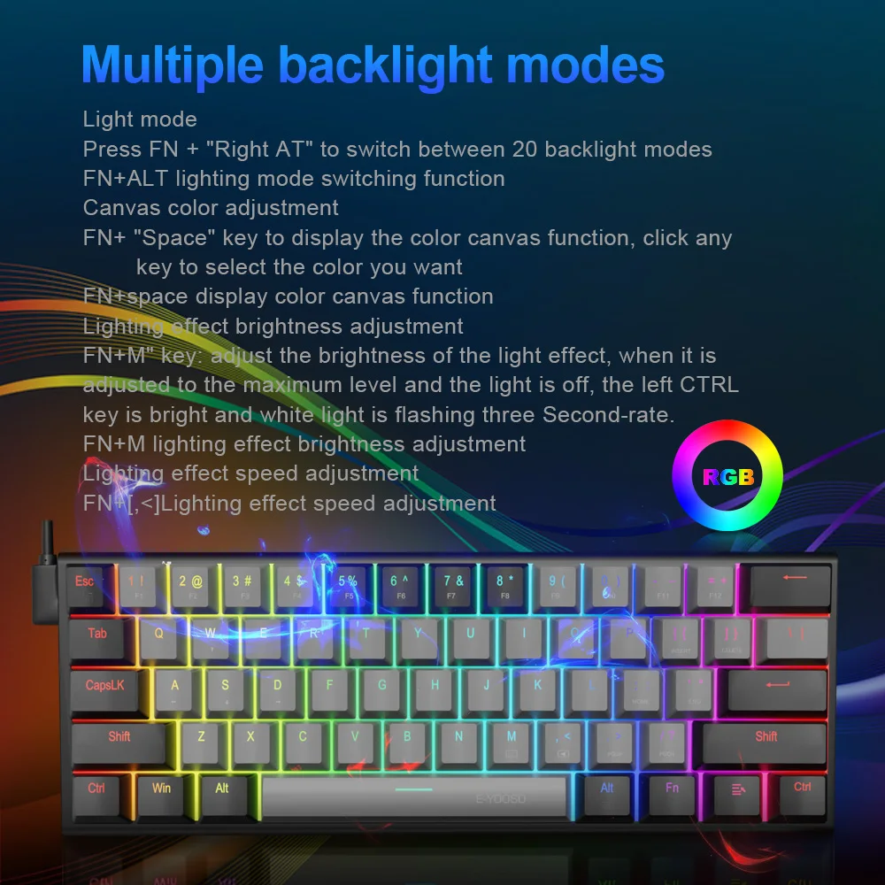 E-YOOSO Z11 RGB USB 60% Мини-механическая игровая клавиатура Синий Красный переключатель