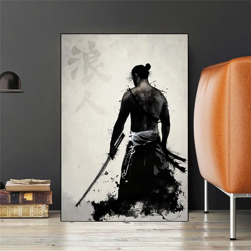 Картина на холсте самурая японский постер в скандинавском стиле модульная аниме