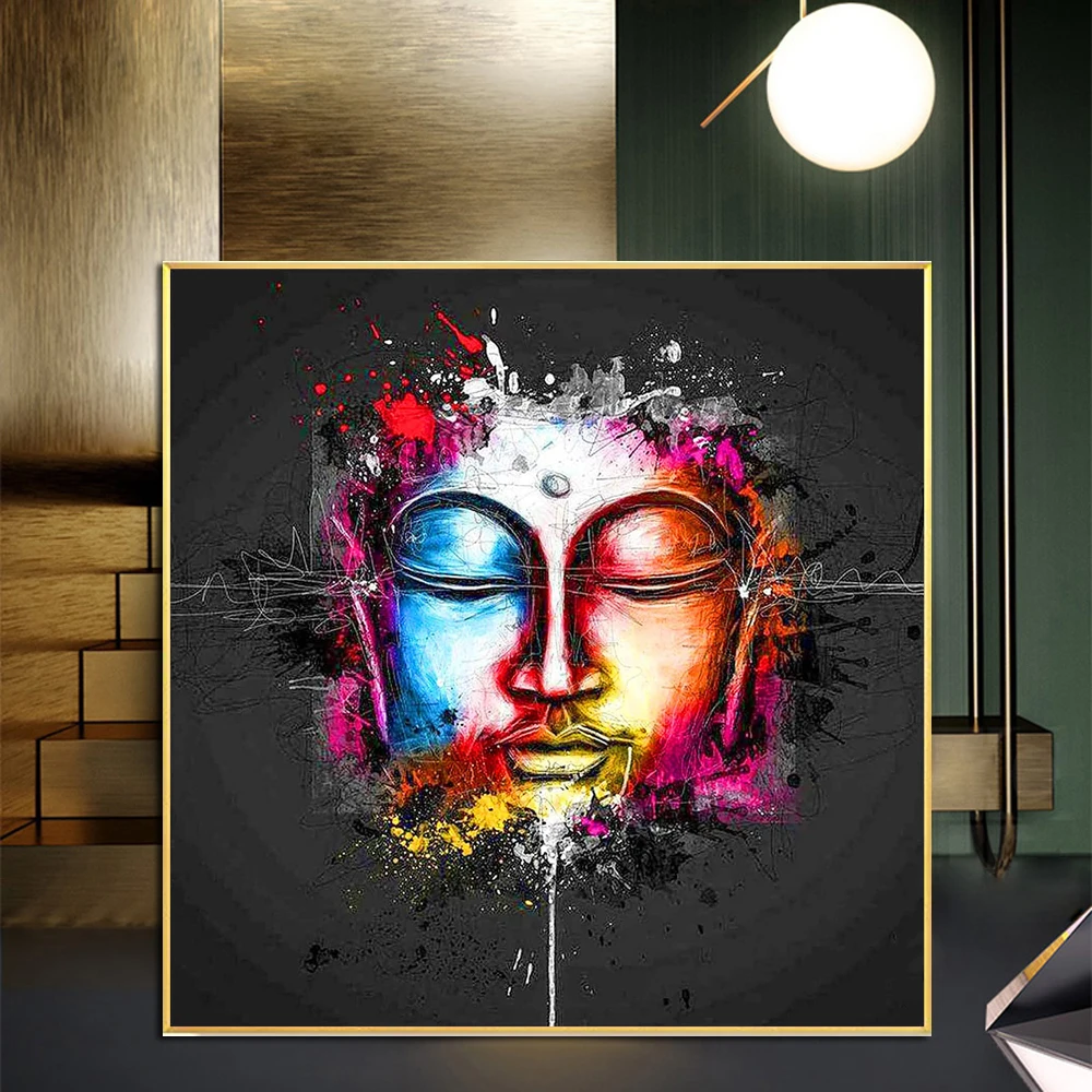 

Graffiti Wall Art Buddha Head Portrait Poster Buddhism Canvas Painting Religious Picture for Living Room Home Decoration Cuadros