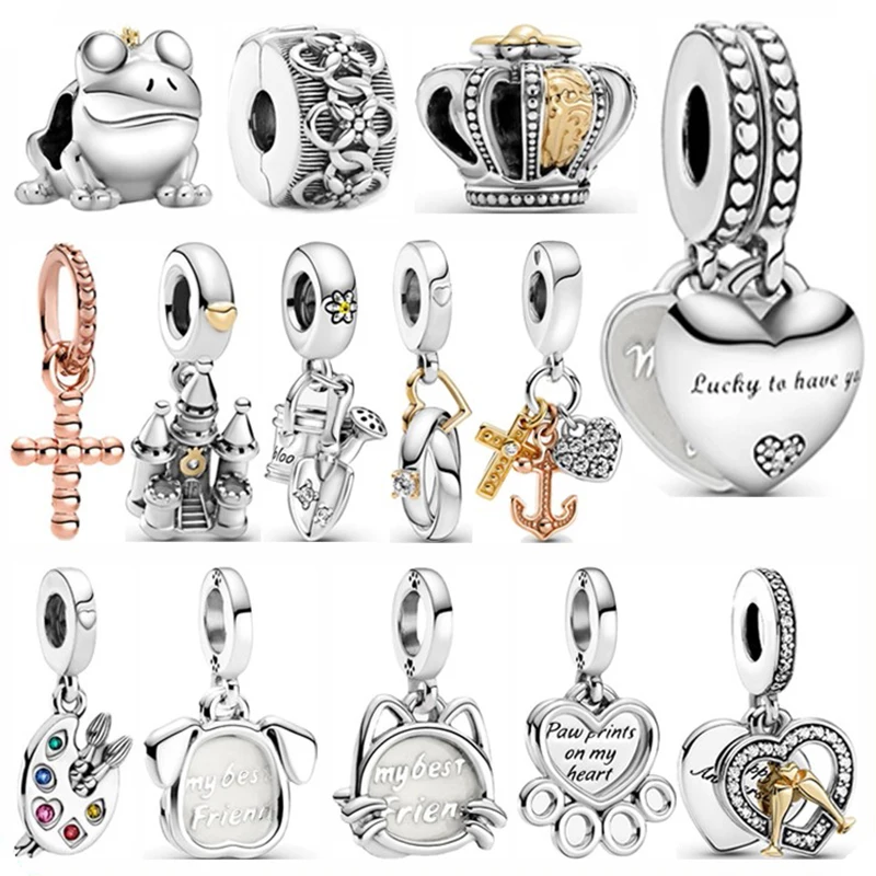 2022 New Fit Original Pandora Bracelet Necklace 925 Sterling Silver Frog Pet Cat Watering Pot And Castle Charm Woman Diy Jewelry