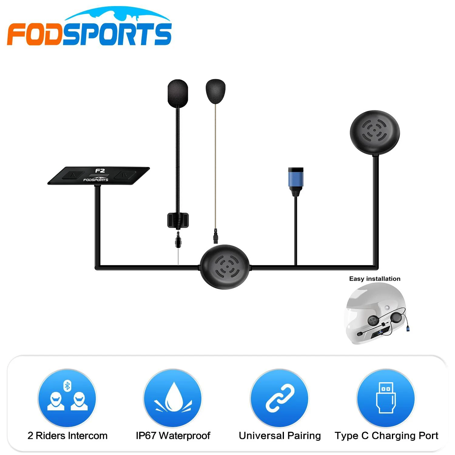 

F2-2 Интерком, Fodsports для мотоциклистов, 1000 м, с Интерком, с bluetooth-гарнитурой