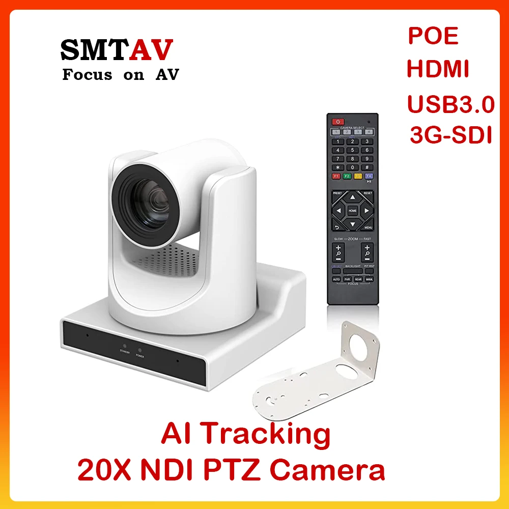 

SMTAV AI Tracking NDI HB 20X Optical +16X Digital Zoom With Wall Mount Bracket 3G-SDI + HDMI Output For Video Conference