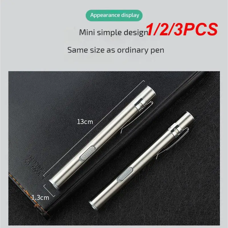 

1/2/3PCS Stainless Steel Portable With Mini USB Rechargeable white + warm light Nursing Flashlight Pen Pocket for camping