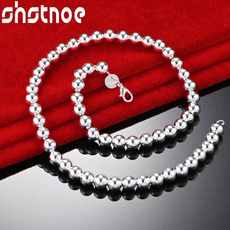 

SHSTONE 925 Sterling Silver 18 Inch 8mm Round Bead Pendant Chain Necklace For Women Party Banquet Wedding Jewelry Birthday Gift