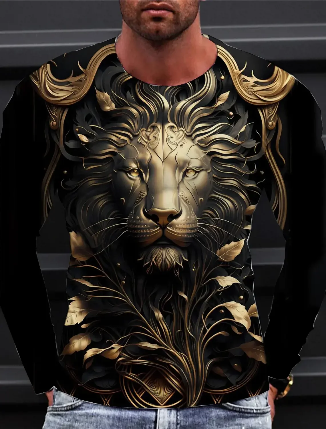 

Футболка мужская с длинным рукавом, Повседневная модная спортивная одежда с 3D принтом льва, уличная одежда в стиле Харадзюку
