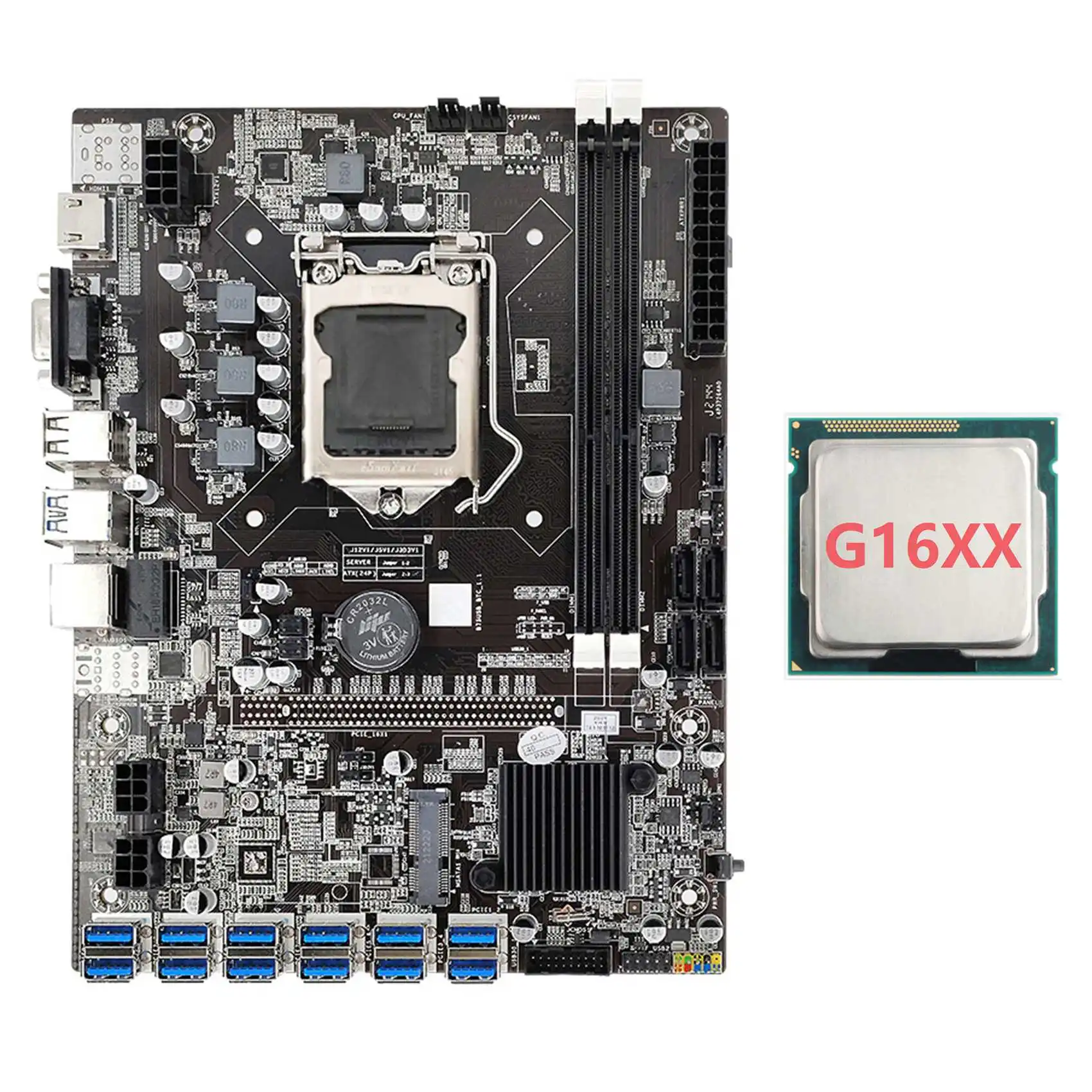 

Материнская плата B75 ETH для майнинга, адаптер 12 PCIE к USB 3,0 + процессор G16XX LGA1155 MSATA DDR3 B75 USB ETH, материнская плата для майнинга