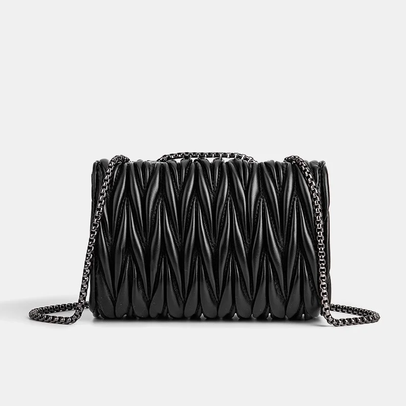 2023 New High-end Niche Design Pleated Chain Messenger Bag Fashionable Versatile One Shoulder Women's Crossbody Handbag Woman