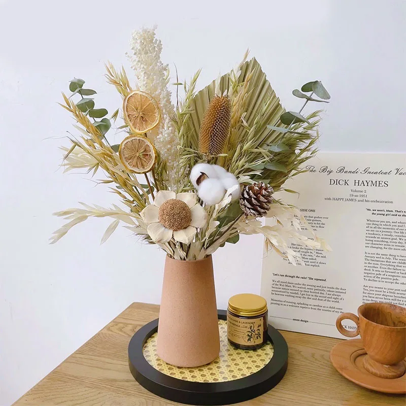 

1set Dried Daisy Flowers Pampas Grass Living Room Table Ornaments DIY Natural Plants Palm Leaf Wedding Party Home Decor