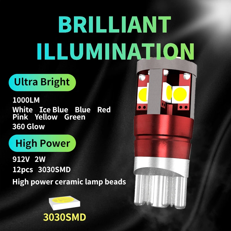 4 шт. Автомобильные светодиодные лампы T10 W5W 168 192 12SMD 12-24 В