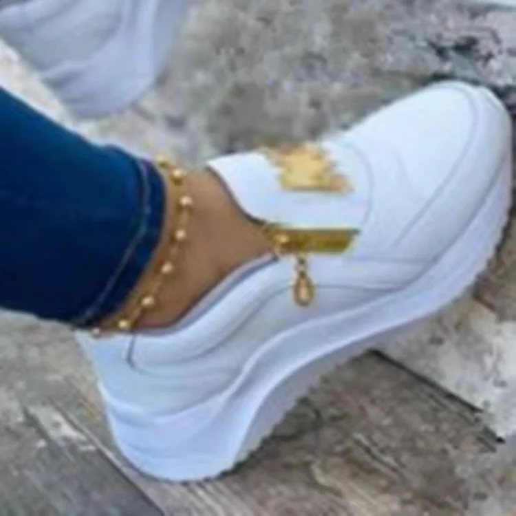 

Women Sport Shoes Thick Bottom Women Vulcanize Shoes Sneakers Solid Color Casual Wedge Walking Slip On Zipper Casual Women Shoes