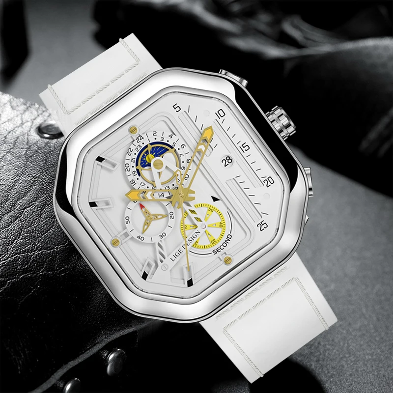 

Часы наручные мужские кварцевые с хронографом и кожаным ремешком