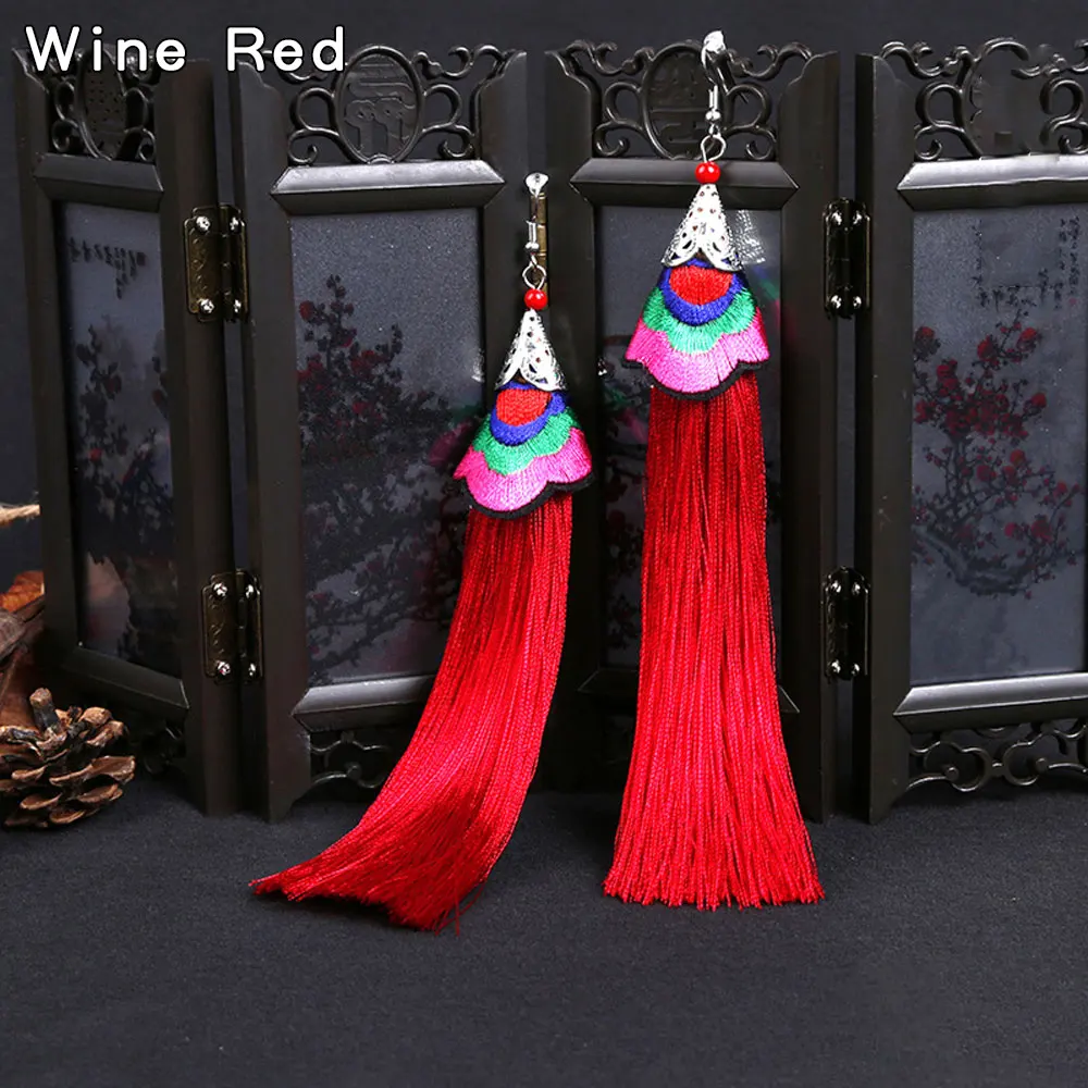 Этнические серьги с кисточками женские подарочные длинные серьги-капли