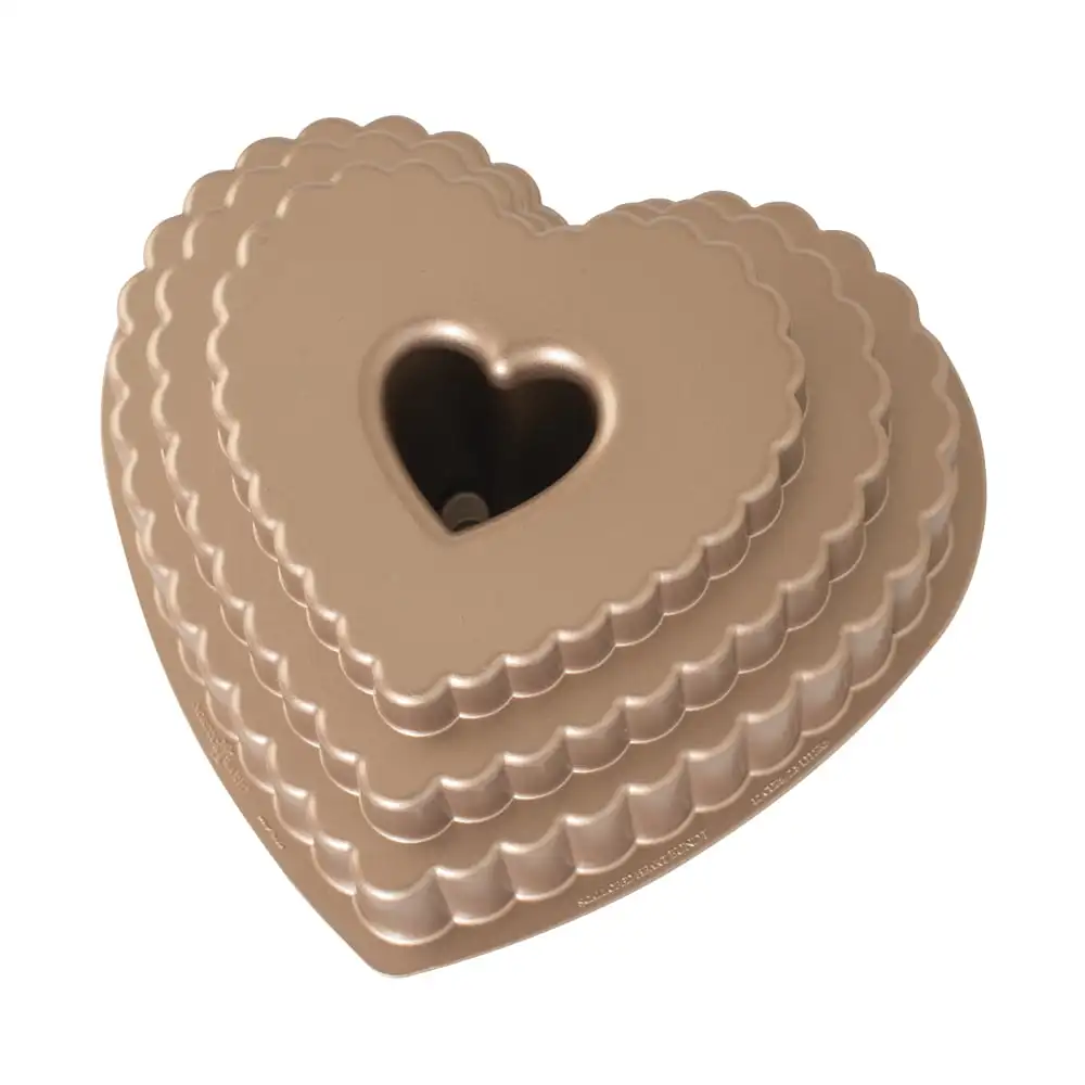 

Tiered Heart Bundt Nonstick Cast Aluminum Pan, Toffee, 10.4" x 9.6" x 4.5"