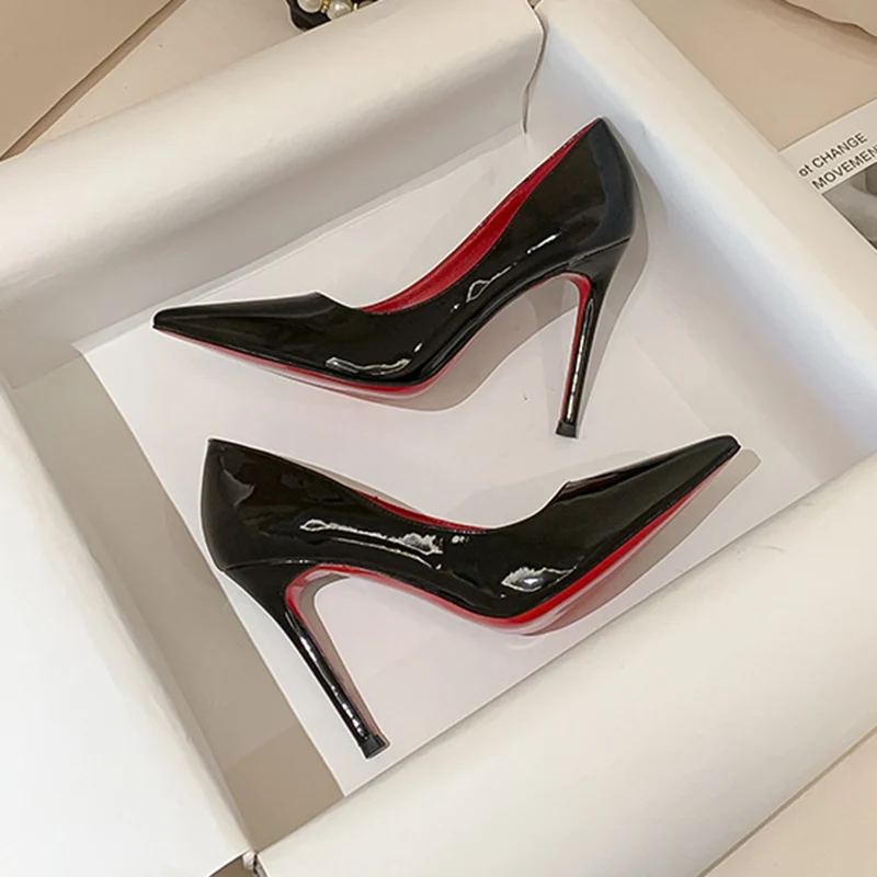 

Maogu 2023 Sexy Pointed Toe Thin High Heels Stiletto Shoes 8cm 10cm 6cm Shallow Wedding Shoe Women Red Sole Black Pumps Elegant