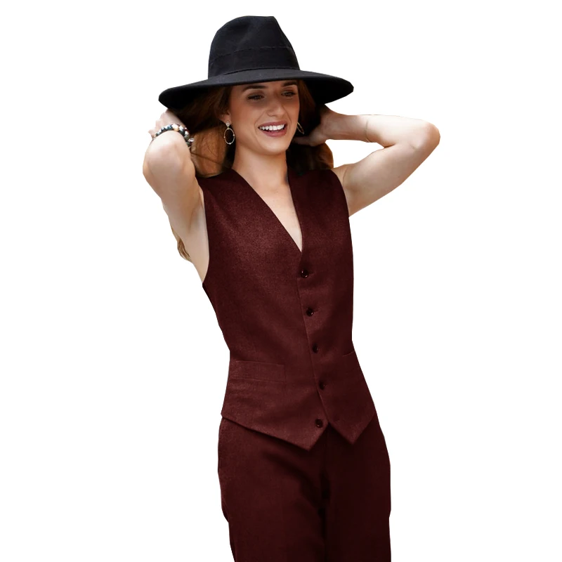 Женский брючный костюм жилет и брюки с V-образным вырезом на 4 пуговицах деловая