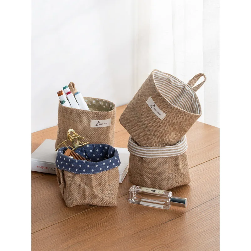 

Hanging Storage Basket Behind The Door Toy Cosmetics Sundries Finishing Desktop Home Decoration Linen Handle Storage Bag