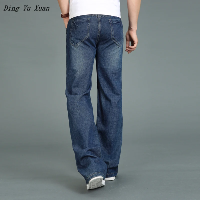 Men's Business High Waist Denim Flare Suit Pants Trendy Fashion Loose Straight Thin Flared Jeans Middle-Aged Trousers