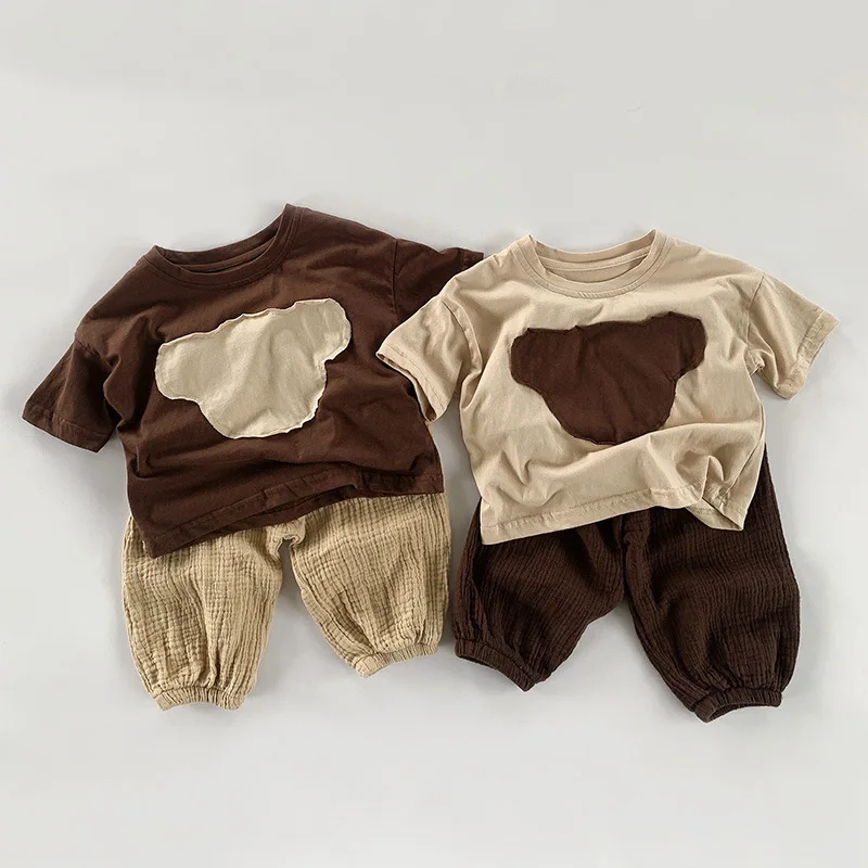 2022 Summer New Children Short Sleeve T Shirts Boys Girls Bear T Shirts Cotton Baby Casual Tops Cute Kids Cartoon Tee Clothes