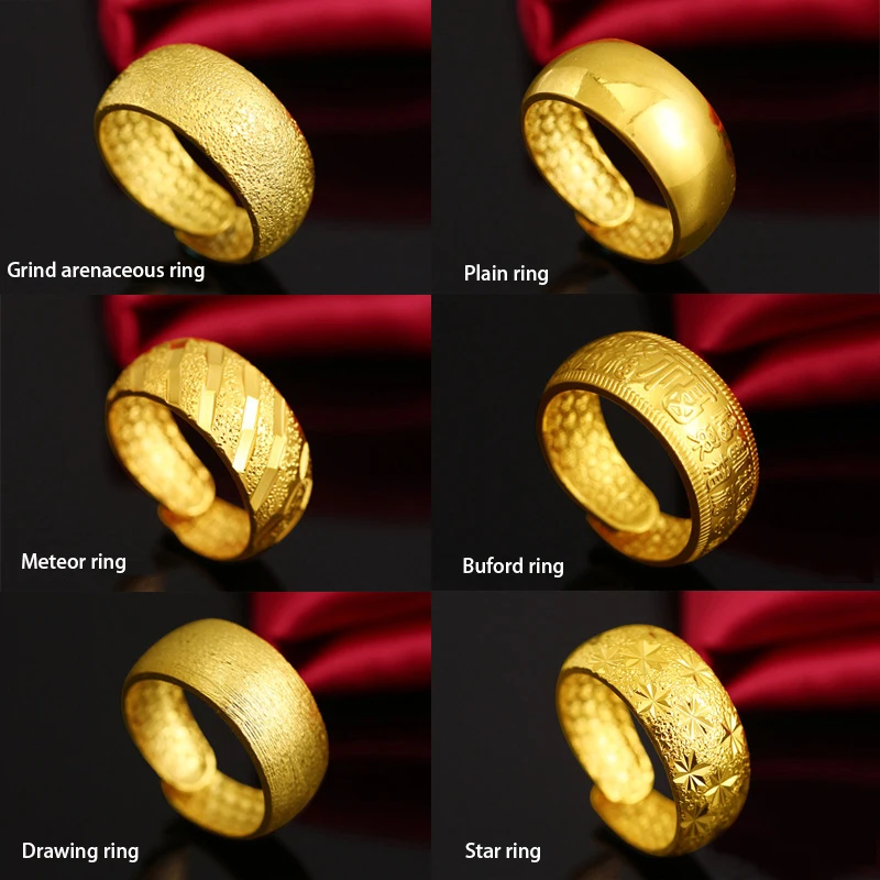 

Multi-style Vietnam Alluvial Gold Rings Glossy Grind Arenaceous Frosted Big Open Rings Men Fine Jewelry