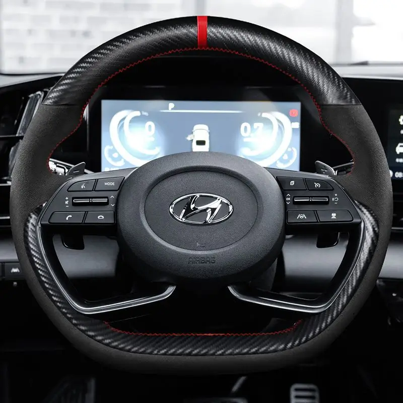 

for Hyundai Tucson Elantra Sonata High Quality Hand-Stitched Non-Slip Carbon Fiber Leather car Steering Wheel Cover