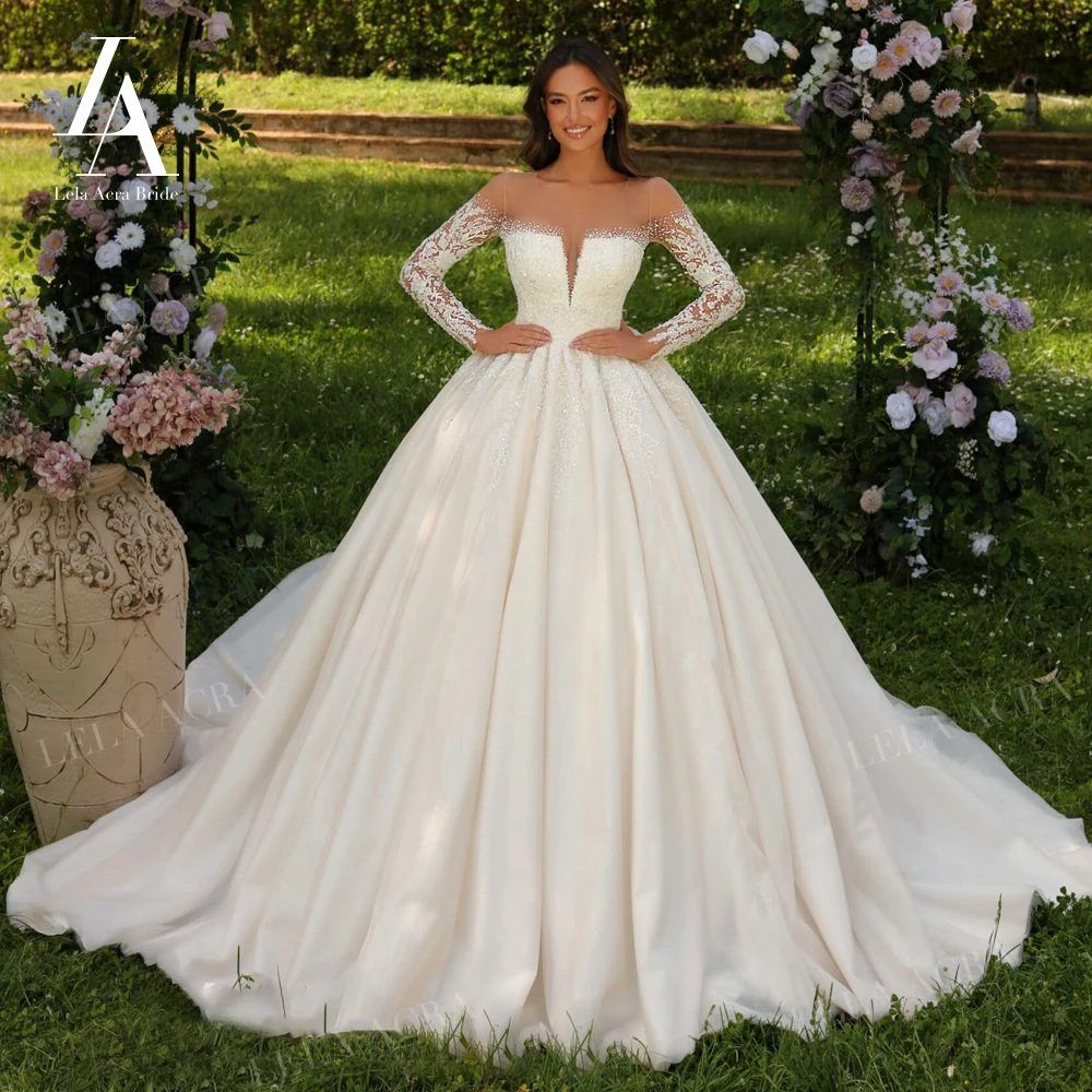 

Женское свадебное платье LelaAcra, бальное платье с длинным рукавом и аппликацией из бисера, со шлейфом, для принцессы невесты, модель VL225, 2024