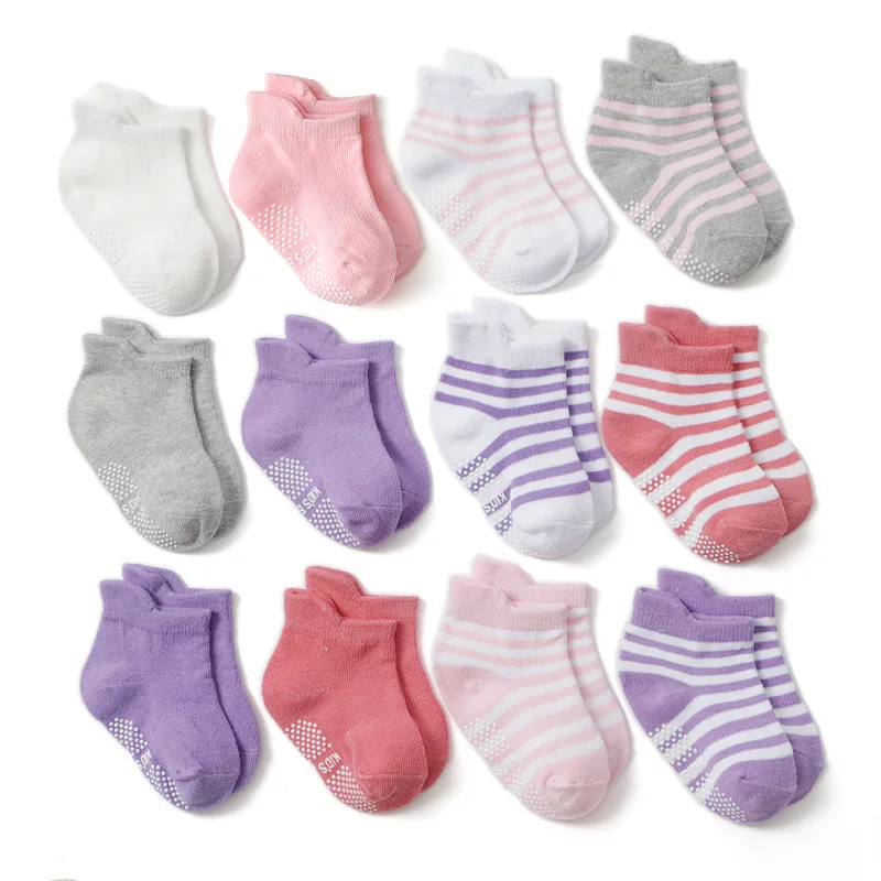 

6 Pairs/lot 0 to 5 Years Anti-slip Non Skid Ankle Socks With Grips For Baby Toddler Kids Boys Girls All Seasons Cotton Socks