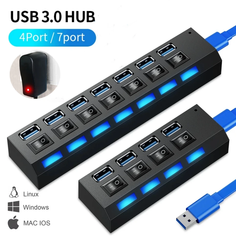 

USB HUB 3 0 High Speed 3.0 Usb Splitter 4 7 Ports Multi USB 3 Hab With Power Adapter Multiple Expander 2.0 Hub For PC Laptop