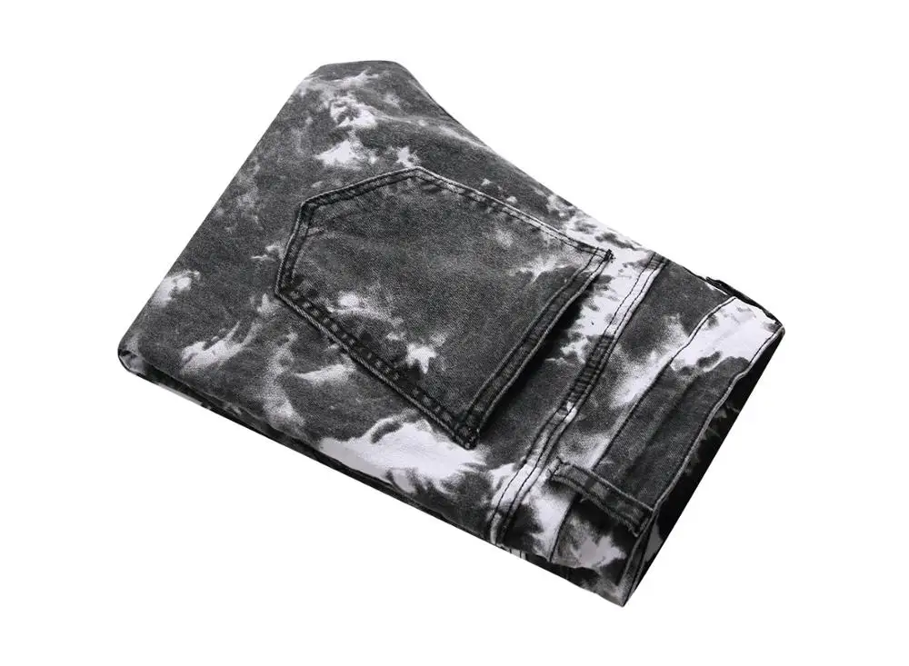 Ropa Модные мужские джинсы стрейч Slim Fit черные брюки уличные повседневные тай-дай